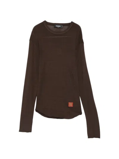 Dsquared2 Logo-patch Virgin Wool Sweater In Brown