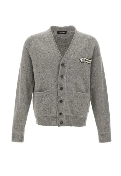 Dsquared2 Logo-patch V-neck Cardigan In Gray