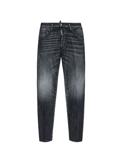 Dsquared2 Logo-patch Whiskered Jeans In Black