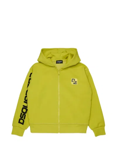 Dsquared2 Kids' Logo-patch Zip-up Hoodie In Green