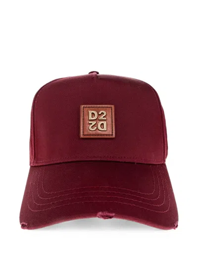 Dsquared2 Logo-plaque Distressed Baseball Cap In Red