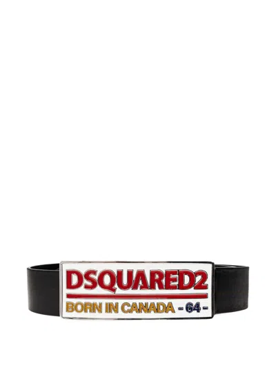 Dsquared2 Logo-plaque Leather Belt In Black