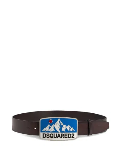 Dsquared2 Logo-plaque Leather Belt In Brown