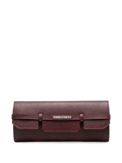 Dsquared2 Logo-plaque Pebbled-leather Clutch Bag In Red