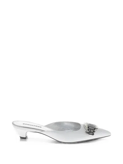 Dsquared2 Logo-plaque Pointed-toe Mules In Silver