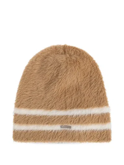 Dsquared2 Logo-plaque Striped Beanie Hat In Brown