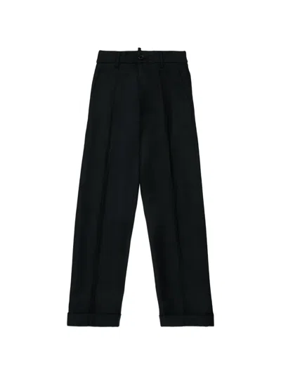 Dsquared2 Kids' 로고 장식 턴업 팬츠 In Black