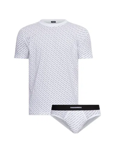Dsquared2 Logo-print Briefs And Undershirt Set In White