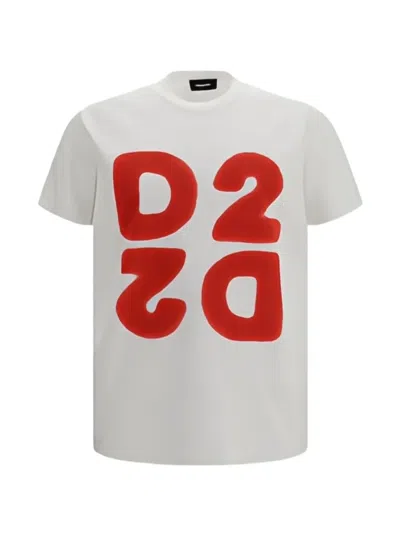 Dsquared2 Slim Fit Short-sleeved Cotton T-shirt With Printed Logo In White