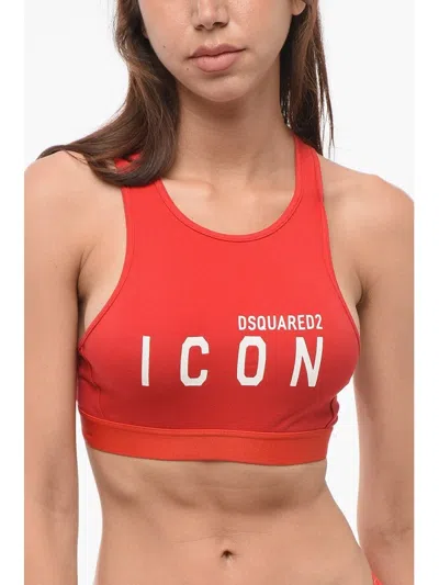 Dsquared2 Logo-print Cotton Bra In Red