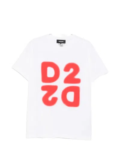Dsquared2 Slim Fit Short-sleeved Cotton T-shirt With Printed Logo In White