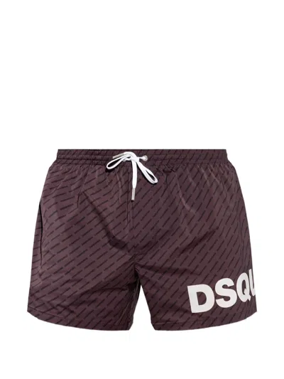 Dsquared2 Logo-print Drawstring Swim Shorts In Brown
