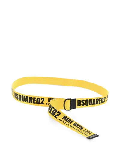 Dsquared2 Logo-print D-ring Belt In Yellow
