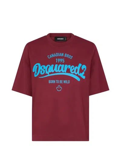 Dsquared2 Logo-print Easy Fit T-shirt In Burgundy