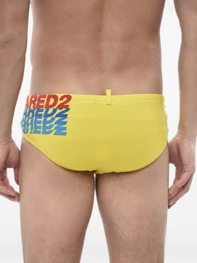 Dsquared2 Logo-print Elasticated Swim Briefs In Yellow