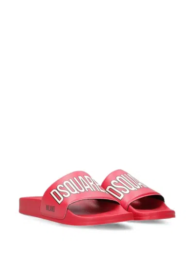 Dsquared2 Kids' Logo-print Flip Flops In Red