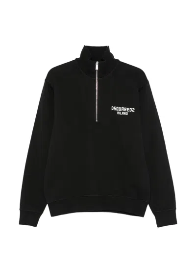 Dsquared2 Logo-print Half-zip Sweatshirt In Black