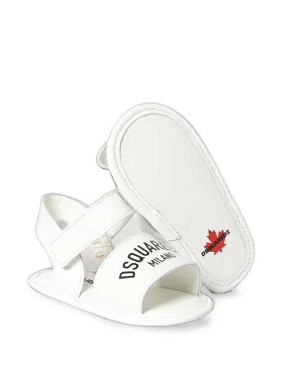 Dsquared2 Kids' Logo-print Leather Sandals In White