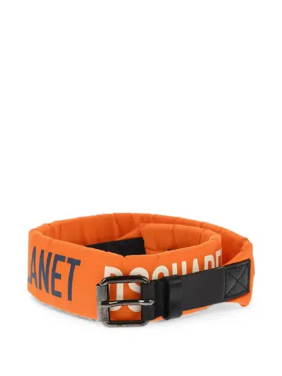 Dsquared2 Logo-print Leather-trim Belt In Pink