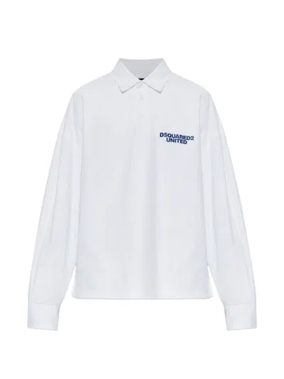 Dsquared2 Logo-print Long-sleeved Polo Shirt In White