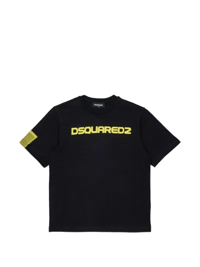 Dsquared2 Kids' 로고 프린트 루즈 핏 티셔츠 In Black