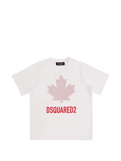 Dsquared2 Kids' Logo-print Maple-leaf T-shirt In White