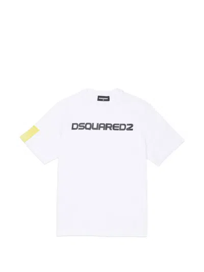 Dsquared2 Kids' Logo-print Mesh-detail T-shirt In White