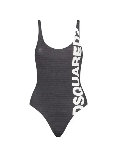Dsquared2 Logo-print One-piece Swimsuit In Black