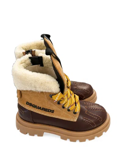 Dsquared2 Kids' Logo-print Panelled Ankle Boots In Brown