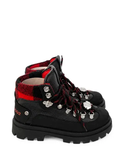 Dsquared2 Kids' Logo-print Panelled Boots In Black