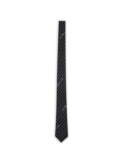 Dsquared2 Kids' Logo-print Pinstriped Tie In Black