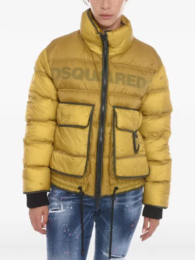 Dsquared2 Logo-print Quilted Jacket In Yellow