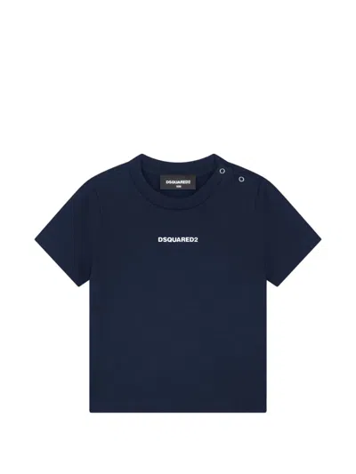 Dsquared2 Kids' Logo-print Shoulder-button T-shirt In Blue