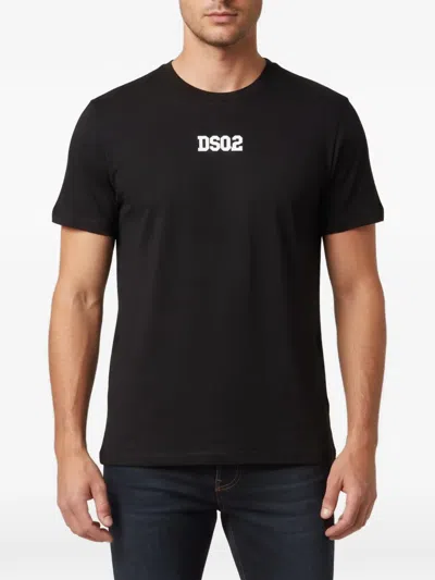 Pre-owned Dsquared2 Logo-print Textured-jersey T-shirt In Black