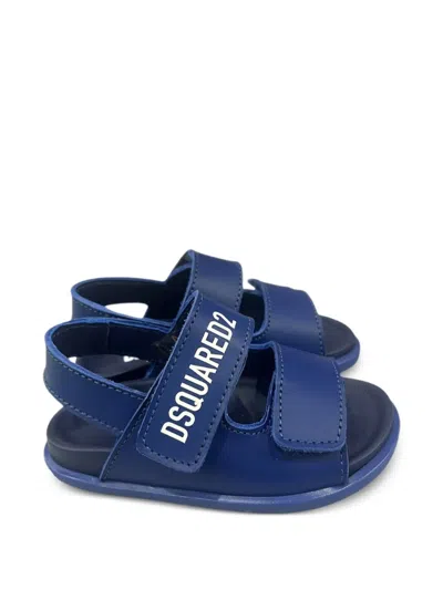 Dsquared2 Kids' Logo-print Touch-strap Sandals In Blue