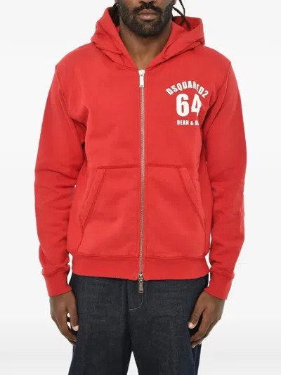 Dsquared2 Logo-print Zip-up Hoodie In Red