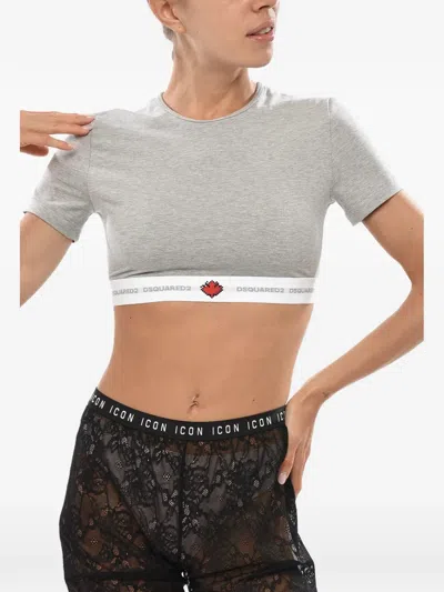 Dsquared2 Logo-tape Cropped T-shirt In Gray