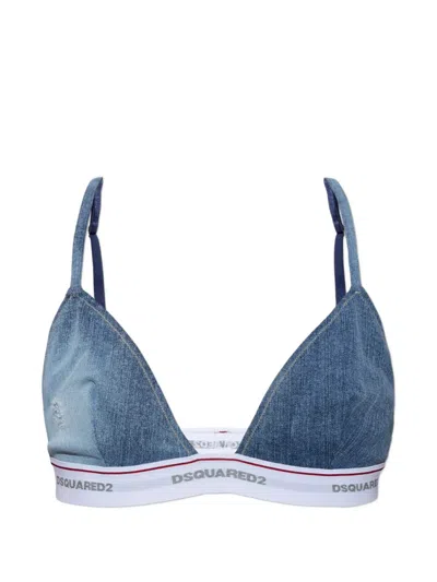 Dsquared2 Logo-tape Denim-print Bra In Multi