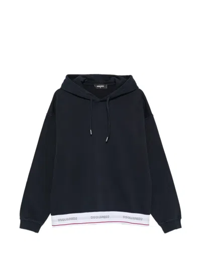 Dsquared2 Logo-trim Drawstring Hoodie In Blau
