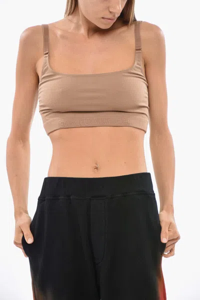 Dsquared2 Logo-underband Sports Bra In Beige