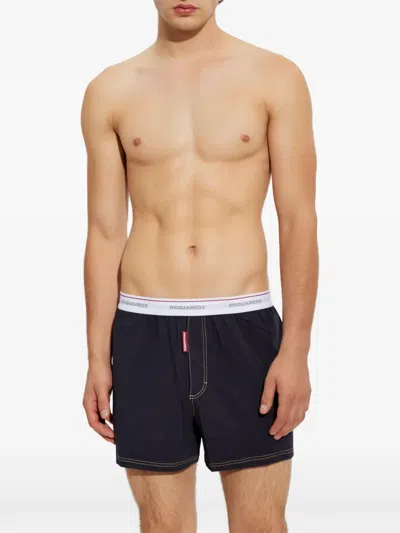 Dsquared2 Logo-waistband Contrast-stitch Boxers In Blue