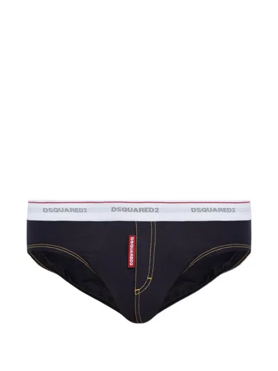 Dsquared2 Logo-waistband Contrast-stitch Briefs In Black