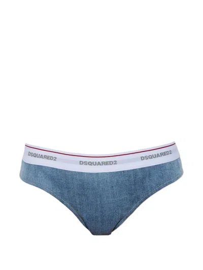 Dsquared2 Logo-waistband Denim-effect Briefs In Blue