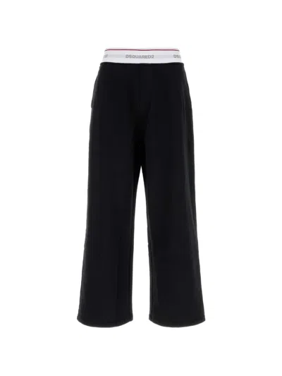 Dsquared2 Cotton Joggers Wide Leg Relaxed Trousers In Black