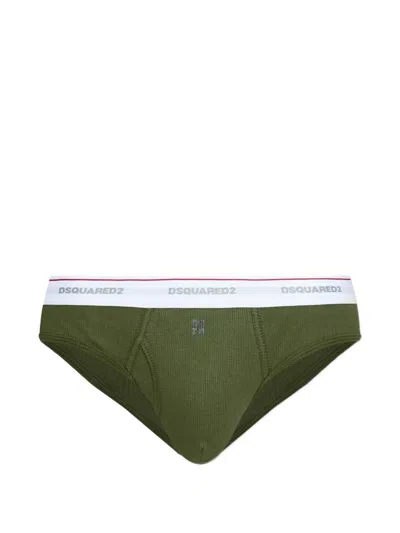 Dsquared2 Logo-waistband Ribbed Briefs In Green