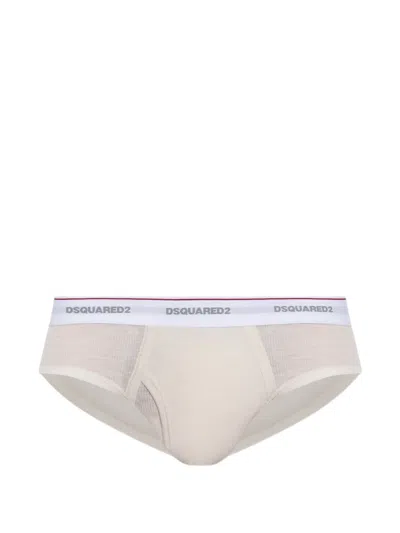 Dsquared2 Logo-waistband Ribbed Briefs In Neutral