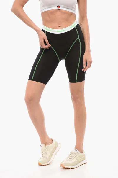 Dsquared2 Logo-waistband Seam-detail Mid-thigh Shorts In Black