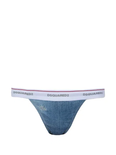 Dsquared2 Logo-waistband Thongs In Blue