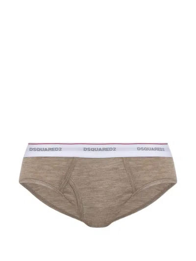 Dsquared2 Logo-waistband Wool Briefs In Brown