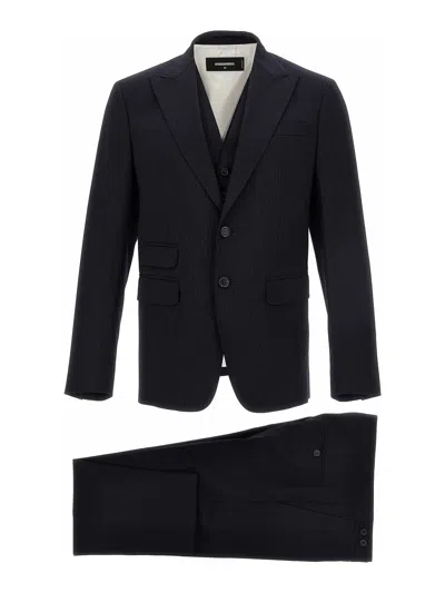 Dsquared2 Pinstripe-pattern Three-piece Suit In Black